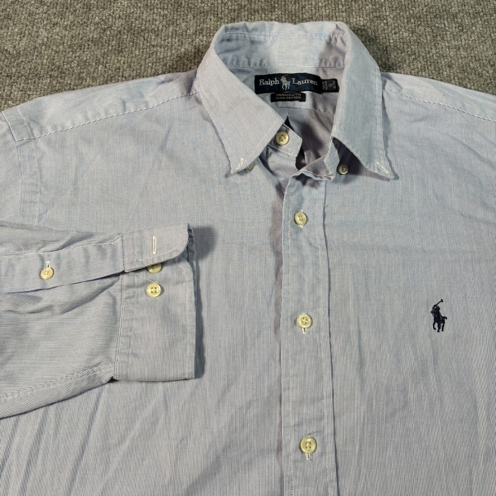 Ralph Lauren Yarmouth Shirt Mens 16 32/33 Blue White Striped Oxford Button Down